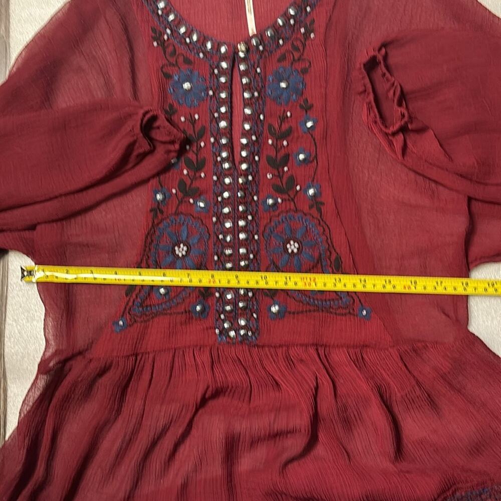 Free People Promesa Peasant Tunic Blouse Sheer Beaded Embroidered Boho M Indie - Picture 7 of 10
